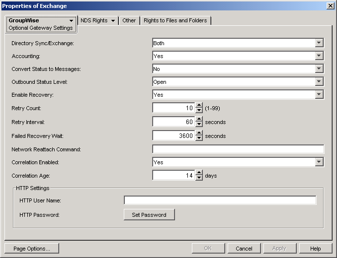 Optional Gateway Settings page