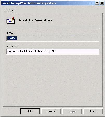 Novell GroupWise Address Properties page