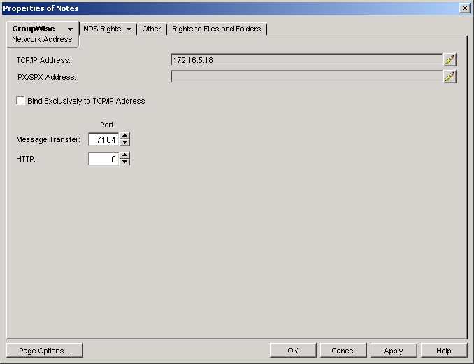 Network Address page