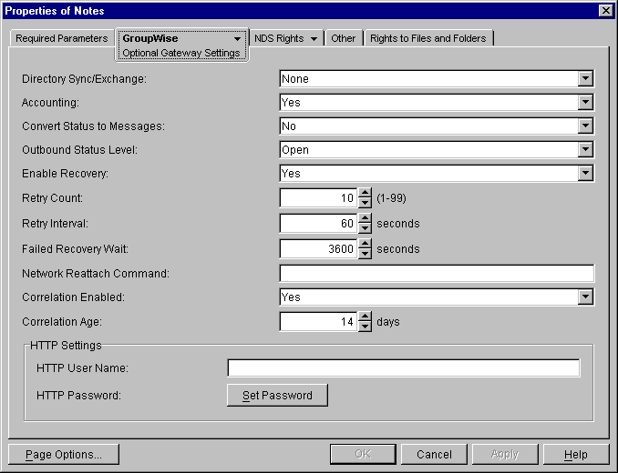 Optional Gateway Settings page