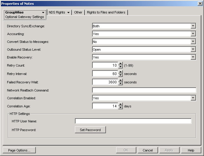 Optional Gateway Settings page