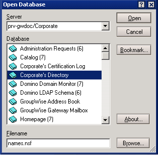 Open Database dialog box