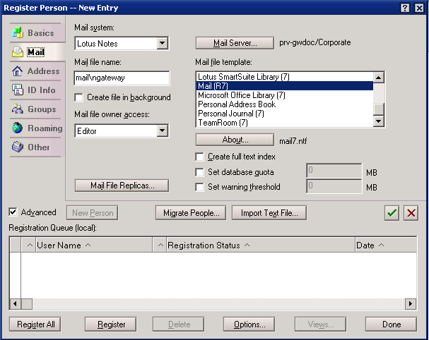 Register Person dialog box