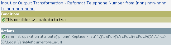 Input or Output Transformation - Reformat Telephone Number from (nnn) nnn-nnnn to nnn-nnn-nnnn