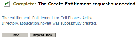 Entitlement creation message