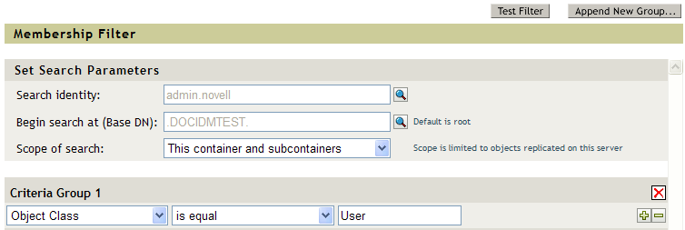 Defining the filter criteria