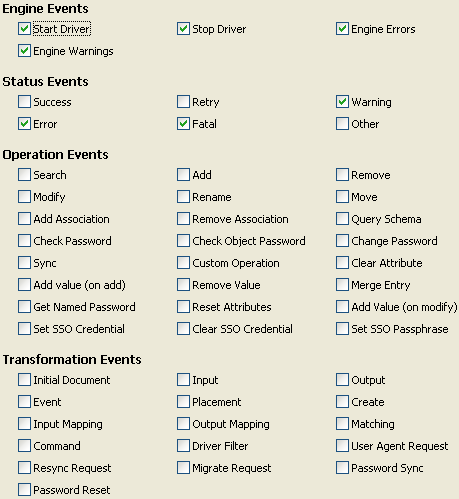 List of the events to log