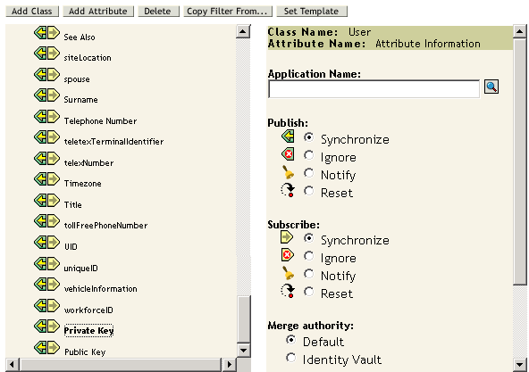 Private Key and Public Key set to Synchronize in the filter