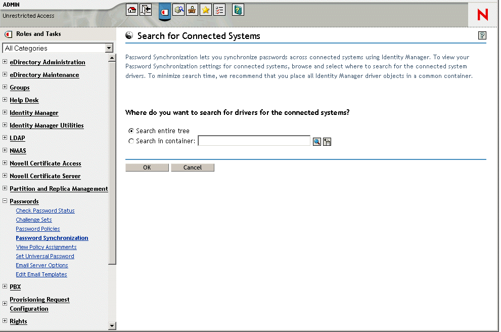 List of connected systems showing whether passwords are allowed to flow on publisher and subscriber channels