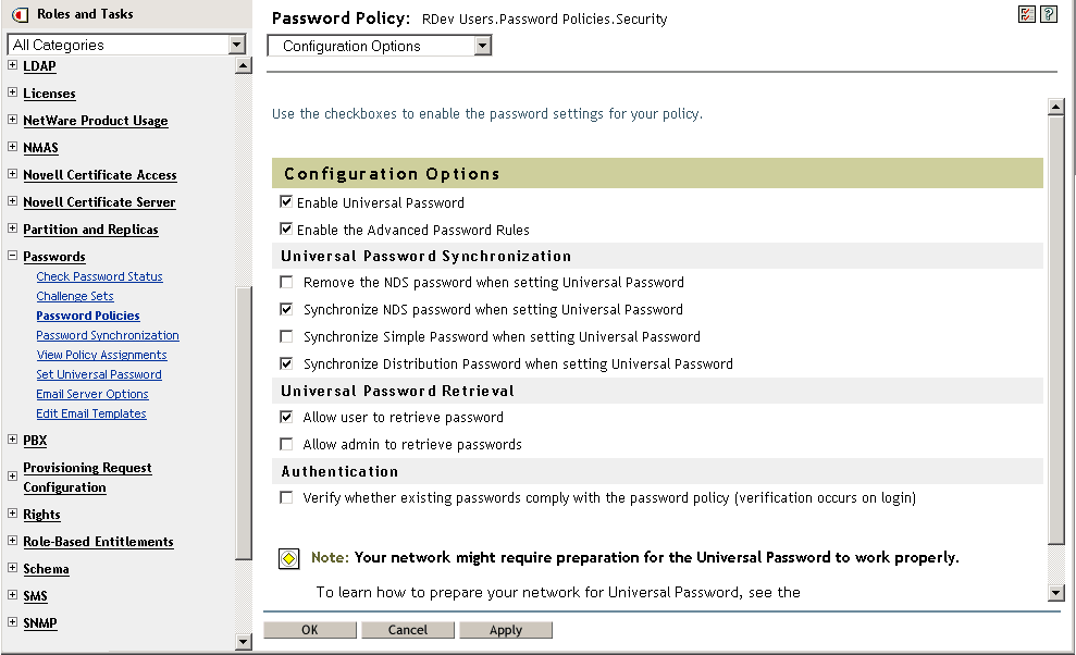 Password Policy settings for Scenario 3