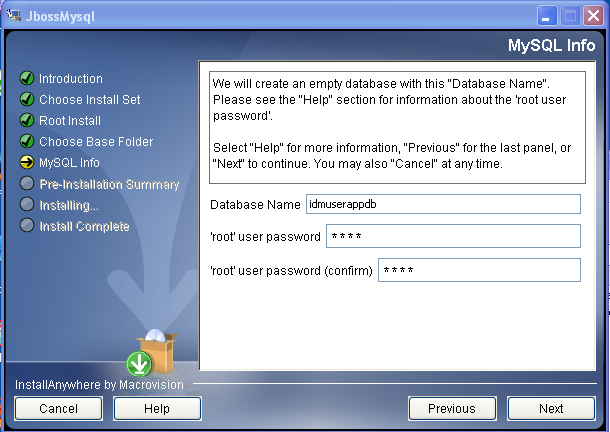 Specifying the root user password