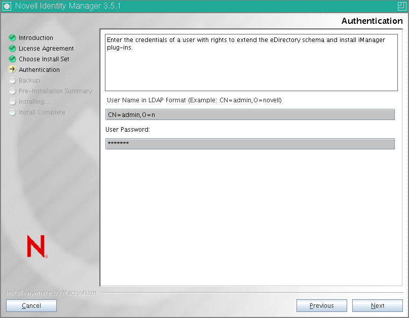 Specify password and username in LDAP format