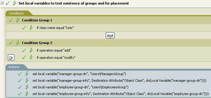 Policy to test for the existence of groups and for placement