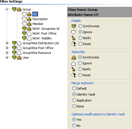 Attribute options in the Filter editor