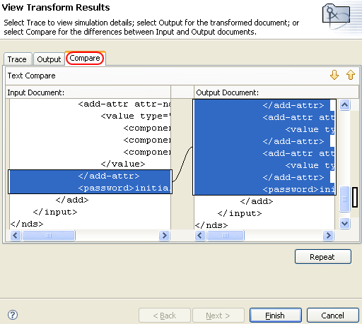 Compare the input document to the output document