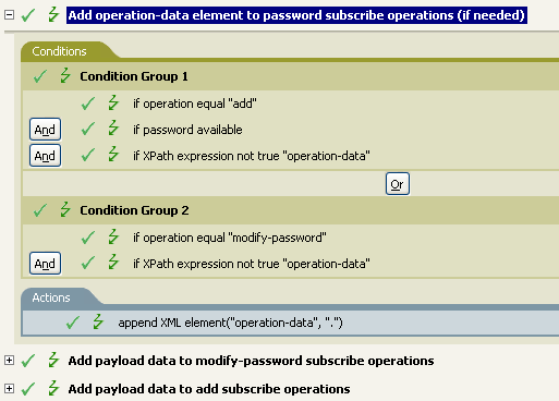 Policy checks each add operation to see if there is operation data associated with the add operation