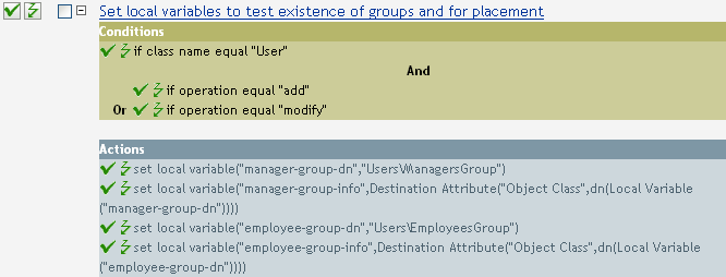 Policy to test for the existence of groups and for placement