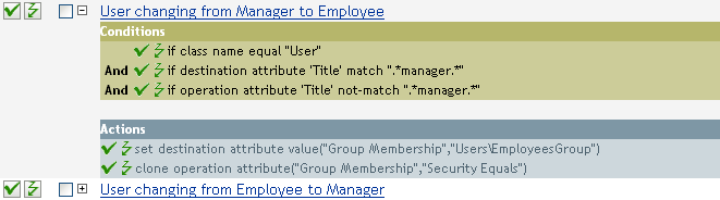 Policy for a User Changing from Manager to Employee