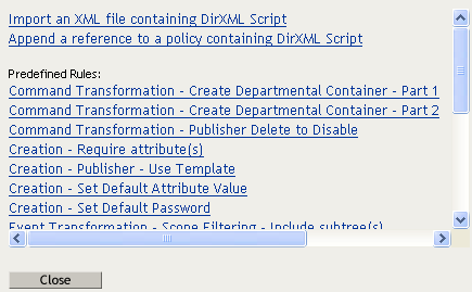 Predefined rules