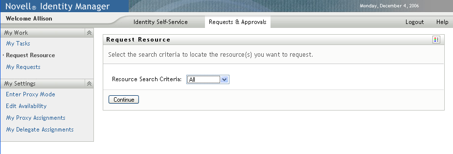 Request Resource page 