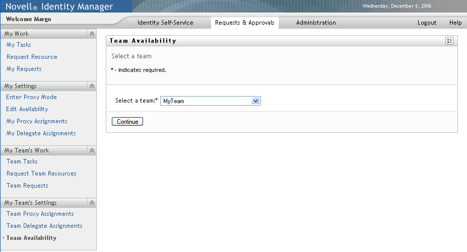 Team Availability page 