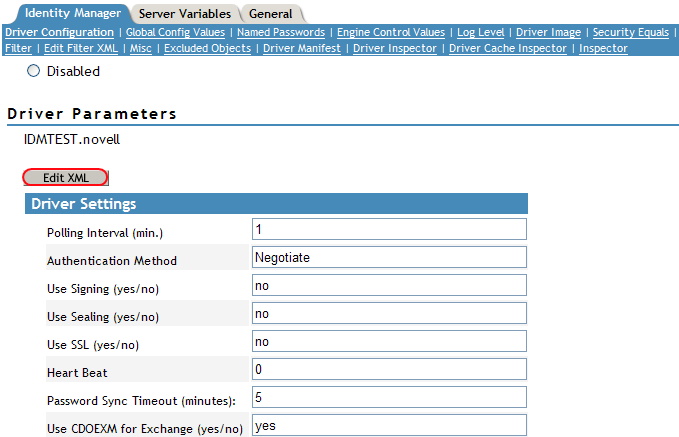 Edit XML icon under Driver Parameters