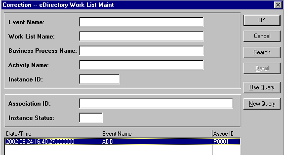 eDirectory Work List Maintenance Search Panel