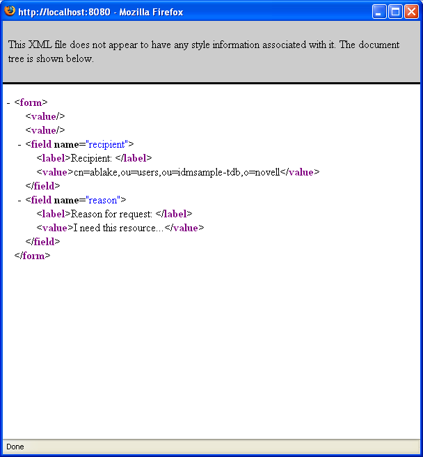 XML document for digital signature 