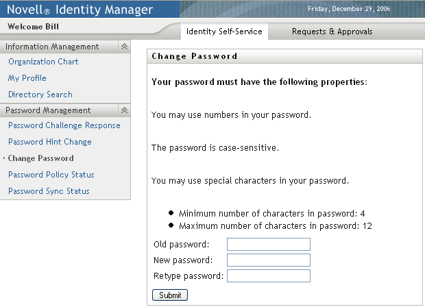 Change Password page