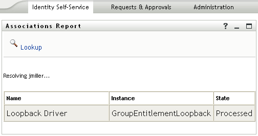 Lookup displays associations for the specified user