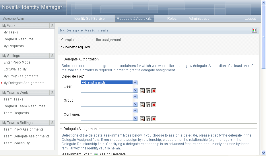 My Delegate Assignments page 