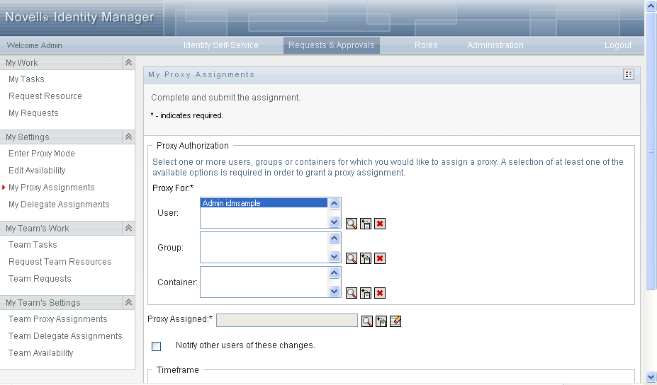 My Proxy Assignments page 