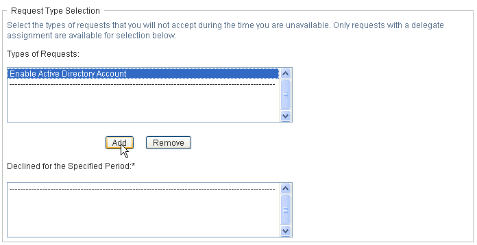 Request Type Selection box 