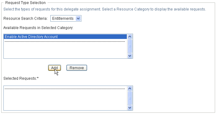 Request Type Selection box 