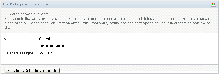 My Delegate Assignments submission message 