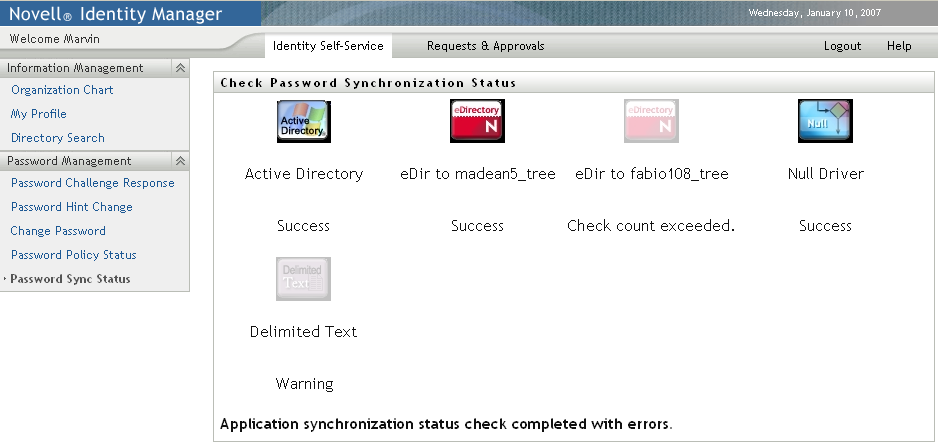 Password Sync Status page