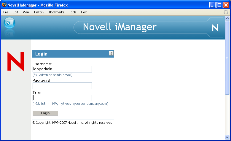 Novell iManager Login Screen