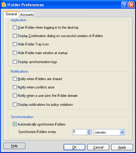 General Tab of the iFolder Preferences Dialog Box