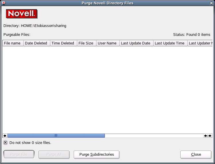 Purge Novell Directory Files Dialog Box