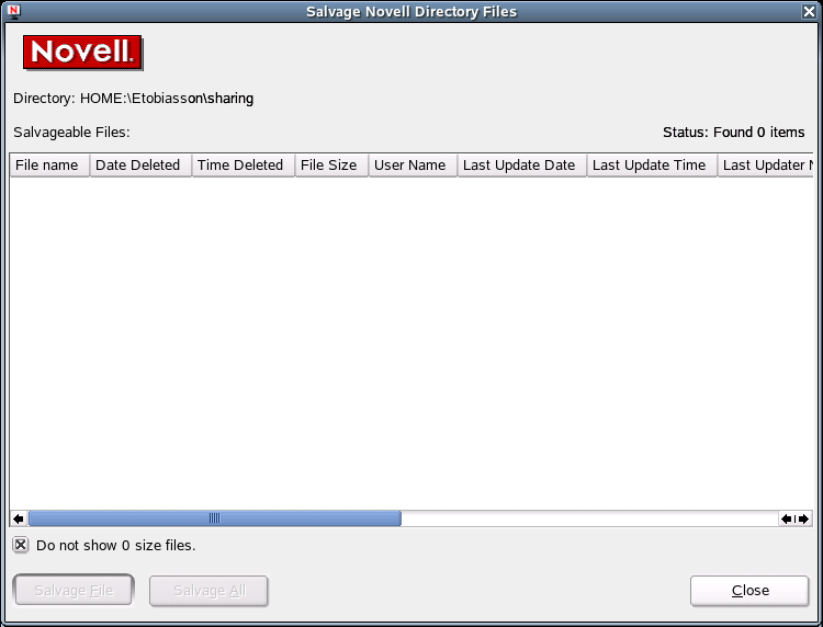 Salvage Novell Directory Files Dialog Box