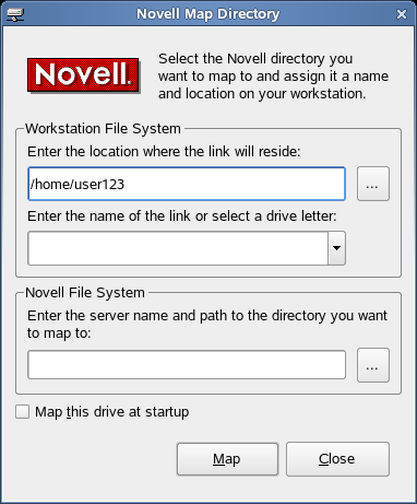 Novell Map Directory Dialog Box