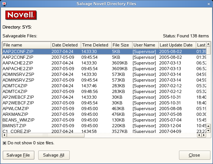 Salvage Novell Directory Files Dialog Box