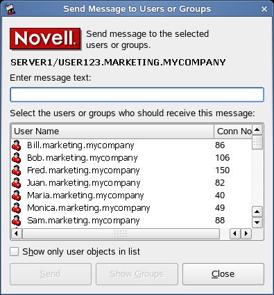 Send Message to Users or Groups Dialog Box