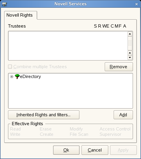 Novell Rights Dialog Box