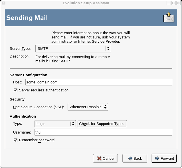 Evolution Setup Assistant Sending Mail Section