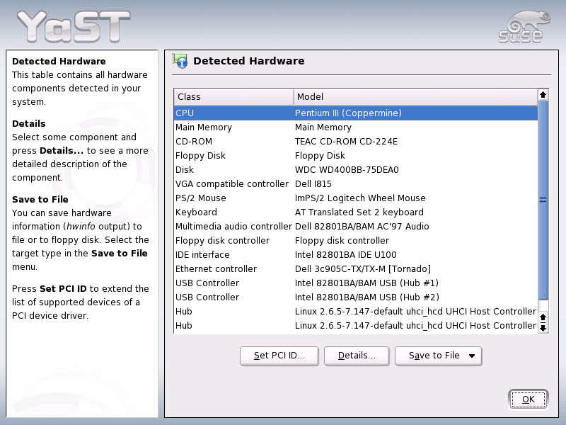 Detected Hardware menu