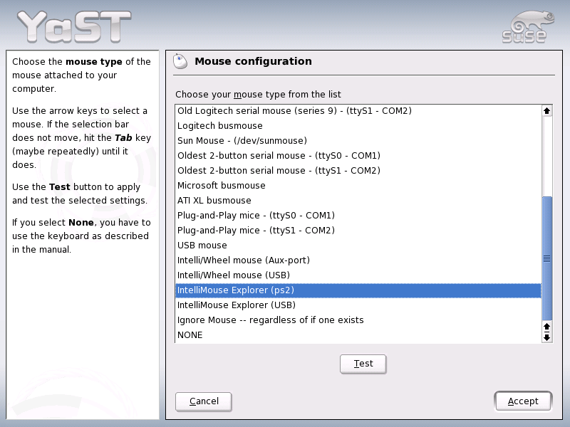 Mouse Configuration menu