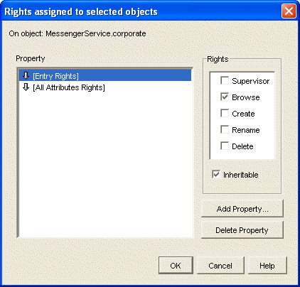 Trustee Rights dialog box for the Messenger Service object