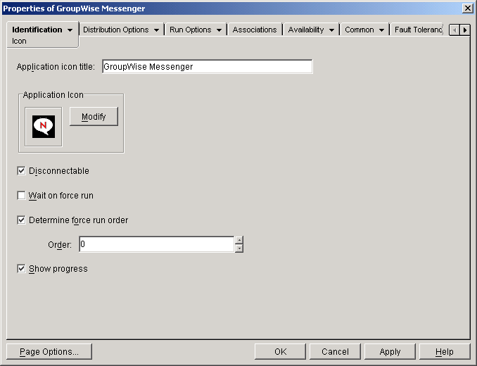 GroupWise Messenger Application object page