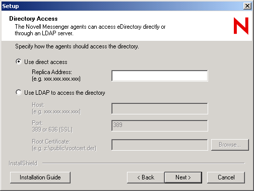 Directory Access dialog box